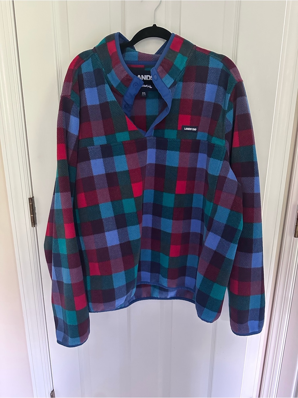 Lands' End Men's Plaid Pullover in Teal, Blue & Red